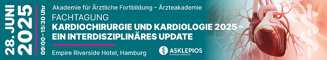 Header Banner für die Konferenz: Kardiochirurgie und Kardiologie 2025 – Ein interdisziplinäres Update. Diese geht vom 28. Juni 2025 bis 28. Juni 2025 in Empire Riverside Hotel, Bernhard-Nocht-Straße 97, 20359 Hamburg.