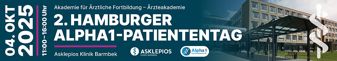 Header Banner für die Konferenz: 2. Hamburger Alpha1-Patient:innentag. Diese geht vom 4. Oktober 2025 bis 4. Oktober 2025.
