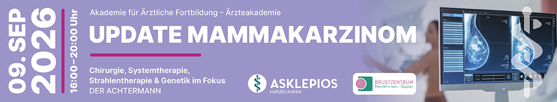 Header Banner für die Konferenz: Update Mammakarzinom. Diese geht vom 9. September 2026 bis 9. September 2026 in Goslar.