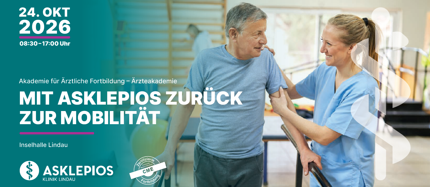 Header Banner für die Konferenz: Mit Asklepios zurück zur Mobilität. Diese geht vom 24. Oktober 2026 bis 24. Oktober 2026 in Lindau.