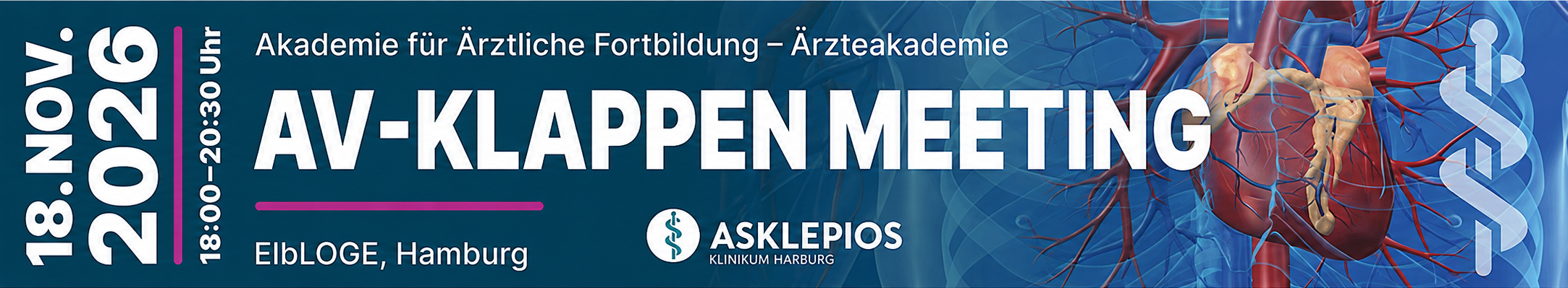 Header Banner für die Konferenz: AV-Klappen Meeting. Diese geht vom 18. November 2026 bis 18. November 2026 in ElbLOGE • Veritaskai 6 • 21079 Hamburg.