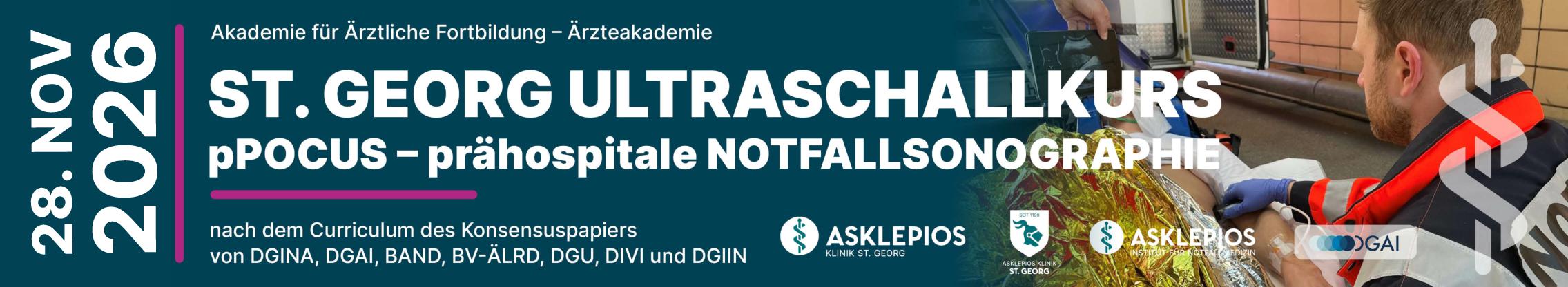 Header Banner für die Konferenz: pPOCUS – prähospitale Notfallsonographie. Diese geht vom 28. November 2026 bis 28. November 2026 in Hamburg.