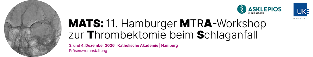 Header Banner für die Konferenz: MATS: 11. MTRA-Workshop zur Thrombektomie beim Schlaganfall. Diese geht vom 3. Dezember 2026 bis 4. Dezember 2026 in Katholische Akademie Hamburg, Herrengraben 4, 20459 Hamburg.