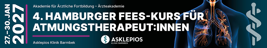 Header Banner für die Konferenz: 4. Hamburger FEES-Kurs für Atmungstherapeut:innen. Diese geht vom 27. Januar 2027 bis 30. Januar 2027 in Hamburg.