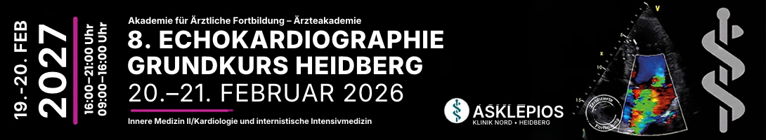 Header Banner für die Konferenz: 8. Echokardiografie Grundkurs Heidberg. Diese geht vom 19. Februar 2027 bis 20. Februar 2027 in Hamburg.